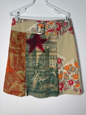 Custo Barcelona Pleated Patchwork Low Rise Skirt Y2K